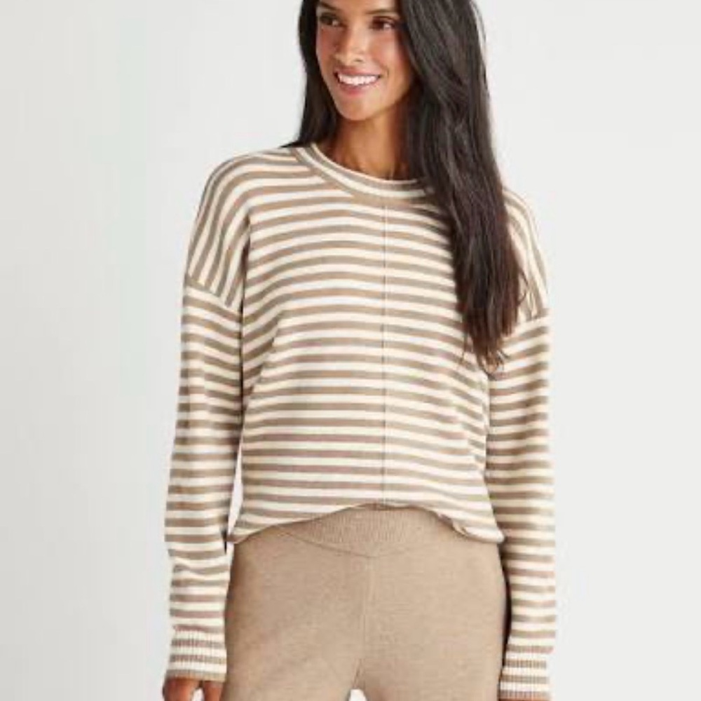 NWOT Splendid X Cellajaneblog Striped Beige and White womens Sweater size medium